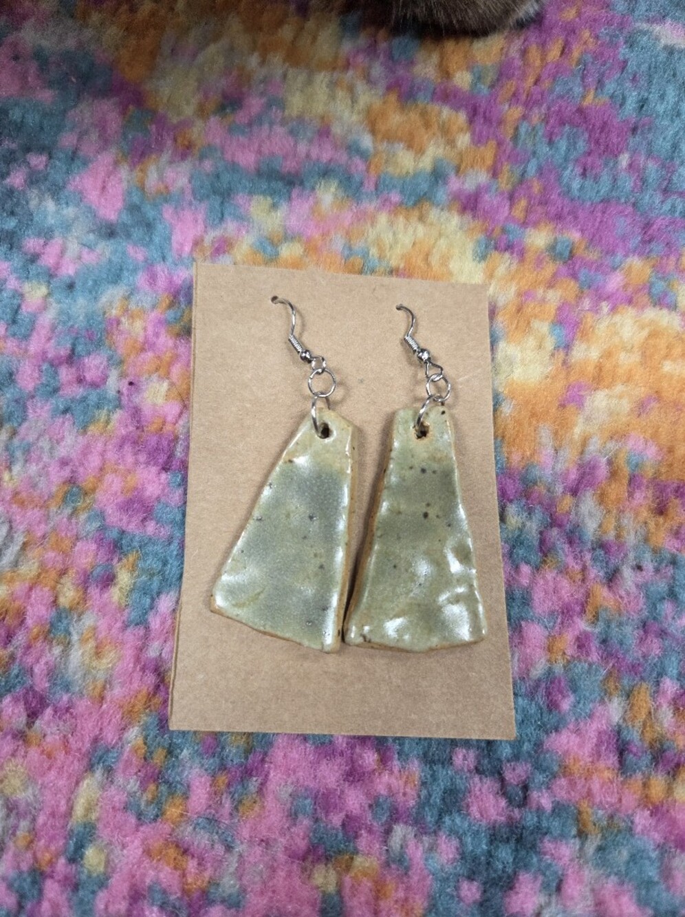 Handcrafted Olive Green Ceramic Drop Earrings